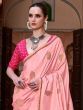 Wonderful Pink Zari Weaving Satin Engagement Wear Saree With Blouse