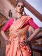 Amazing Peach Zari Weaving Satin Festive Wear Saree With Blouse