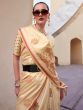 Attractive Beige Zari Weaving Satin Festive Wear Saree With Blouse