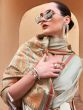 Stunning Grey Zari Weaving Satin Party Wear Saree With Blouse