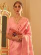 Astounding Peach Zari Woven Silk Reception Wear Saree With Blouse