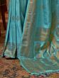 Lovely Turquoise Zari Weaving Satin Reception Wear Saree With Blouse