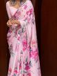 Fetching Pink Floral Printed Satin Festive Wear Saree With Blouse