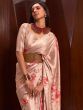 Ravishing Peach Floral Printed Satin Festive Wear Saree With Blouse