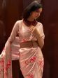 Ravishing Peach Floral Printed Satin Festive Wear Saree With Blouse