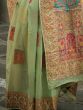 Captivating Pista Green Zari Weaving Silk Sangeet Wear Saree With Blouse