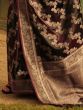 Conveying Dark Wine Zari Weaving Satin Wedding Wear Saree With Blouse