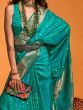Attractive Teal Blue Zari Weaving Satin Sangeet Wear Saree With Blouse