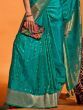 Attractive Teal Blue Zari Weaving Satin Sangeet Wear Saree With Blouse