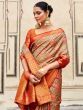 Stunning Orange Zari Weaving Silk Events Wear Saree With Blouse