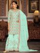 Glorious Sea Green Sequins Georgette Sharara Suit With Dupatta