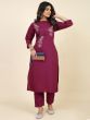 Incredible Wine Embroidered Silk Function Wear Pant Suit