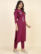 Incredible Wine Embroidered Silk Function Wear Pant Suit