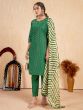 Spectacular Green Embroidered Silk Function Wear Pant Suit