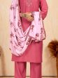 Stunning Dusty Pink Embroidered Silk Festival Wear Pant Suit