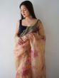 Glorious Beige Floral Printed Organza Festive Wear Saree With Blouse