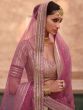 Fabulous Pink Embroidered Velvet Bridal Lehenga Choli With Dupatta