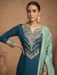 Lovely Teal Blue Embroidered Silk Party Wear Salwar Kameez