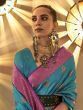 Mesmerizing Teal Blue Woven Silk Designer Saree With Blouse