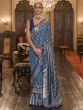 Attractive Blue Printed Patola Silk Festival Wear Saree With Blouse
