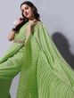 Gorgeous Light Green Chinon Crushed Saree With Embroidered Blouse