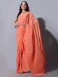 Spectacular Orange Chinon Festival Wear Saree With Embroidered Blouse