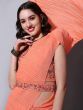 Spectacular Orange Chinon Festival Wear Saree With Embroidered Blouse
