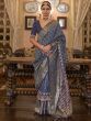Stunning Navy Blue Printed Patola Silk Festival Wear Saree With Blouse