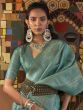 Awesome Turquoise Zari Woven Silk Festival Wear Saree With Blouse
