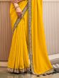 Awesome Yellow Embroidered Border Vichitra Silk Haldi Wear Saree