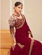Beautiful Maroon Embroidered Border Vichitra Silk Wedding Wear Saree