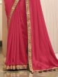 Fabulous Coral Red Embroidered Border Vichitra Silk Function Wear Saree