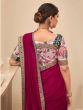 Outlandish Dark Pink Embroidered Border Vichitra Silk Festive Wear Saree