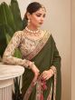 Excellent Olive Green Embroidered Border Vichitra Silk Saree With Blouse