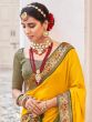 Dazzling Yellow Embroidered Border Vichitra Silk Haldi Wear Saree