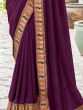 Stunning Wine Embroidered Border Vichitra Silk Saree With Blouse