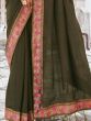 Adorable Olive Green Embroidered Border Vichitra Silk Saree With Blouse