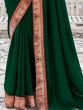 Fascinating Dark Green Embroidered Border Vichitra Silk Saree