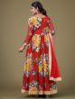 Captivating Red Floral Printed Georgette Gown With Dupatta