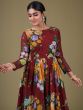 Lovely Maroon Floral Printed Georgette Festive Wear Gown With Dupatta