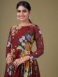 Lovely Maroon Floral Printed Georgette Festive Wear Gown With Dupatta