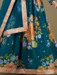 Charming Teal Blue Floral Printed Georgette Gown With Dupatta