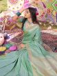Awesome Sea Green Zarkan Work Satin Festival Wear Saree With Blouse