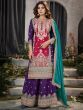 Fabulous Pink & Purple Embroidered Chinon Palazzo Suit WIth Dupatta