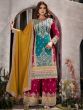 Attractive Blue & Pink Sequins Chinon Palazzo Suit With Dupatta