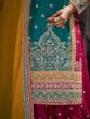 Attractive Blue & Pink Sequins Chinon Palazzo Suit With Dupatta