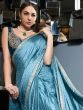 Attractive Sky Blue Zari Weaving Satin Festival Wear Saree With Blouse