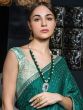 Exceptional Teal Green Zari Weaving Satin Festival Wear Saree