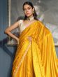 Outstanding Yellow Zari Weaving Satin Haldi Wear Saree With Blouse