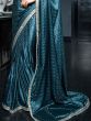 Fabulous Blue Zari Weaving Satin Engagement Wear Saree With Blouse